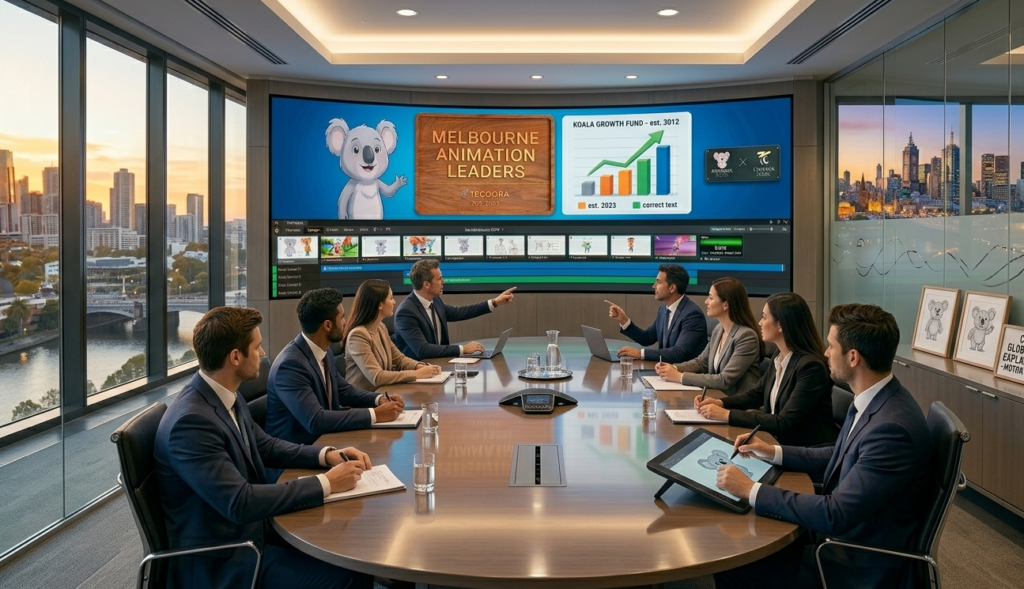 Corporate team watching explainer video presentation in Melbourne office